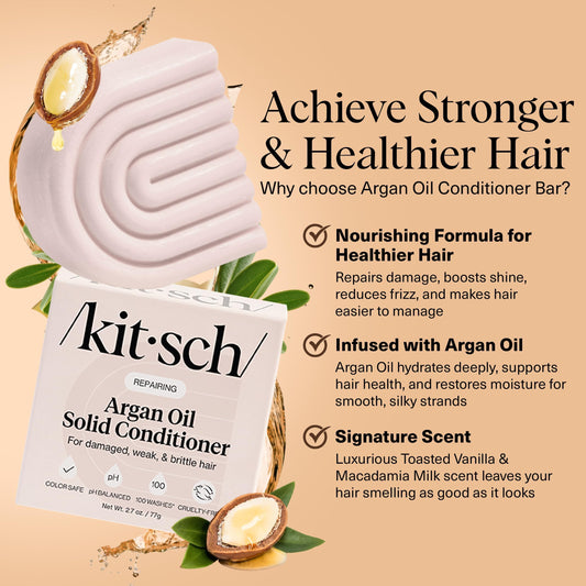 Kitsch Argan Oil Conditioner Bar anti-frizz action smooths hair during daily wear.