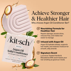 Kitsch Argan Oil Conditioner Bar anti-frizz action smooths hair during daily wear.