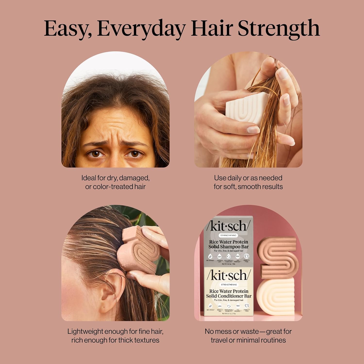 Kitsch Rice Water Bar solid formula is paraben-free and sulfate-free.