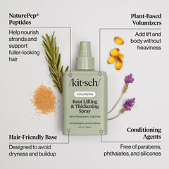 Kitsch Root Lifting Spray mist at roots delivers natural volume and day-long bounce.