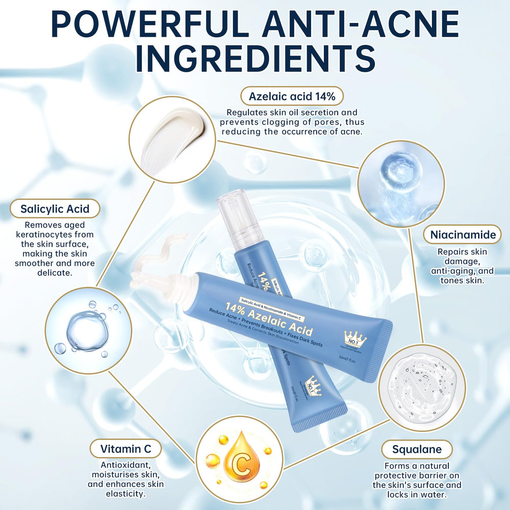 KIUORET azelaic acid cream swirl texture suggests smooth, fast-absorbing finish.