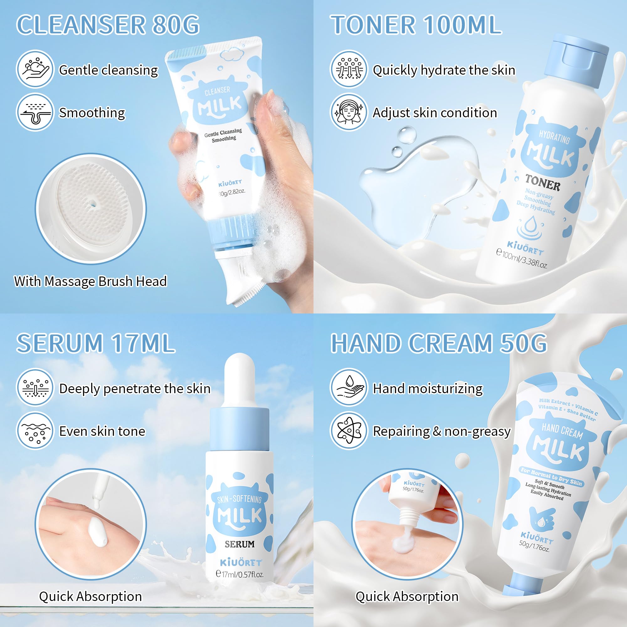 KIUORET Milk Skincare Set face cream, nourishes and seals hydration for soft skin.