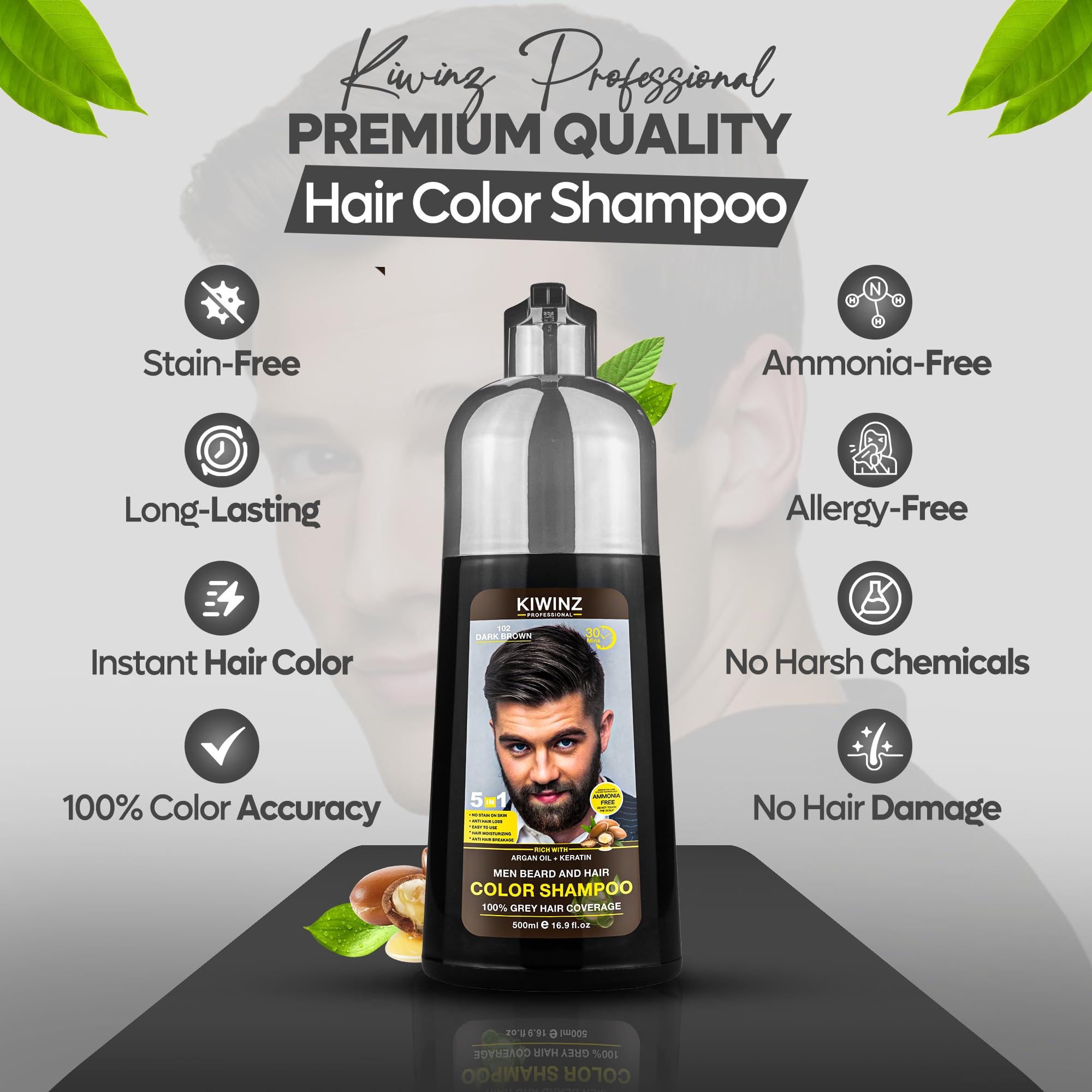 Kiwinz Professional Dark Brown Hair Color Shampoo creamy lather during application.