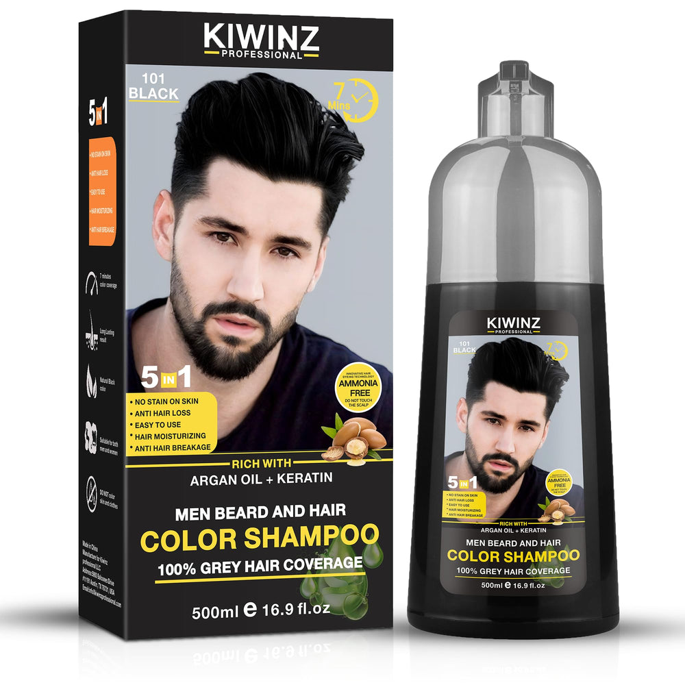 Kiwinz Professional Black Hair Color Shampoo application for quick grey coverage