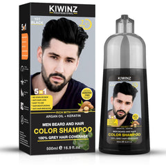 Kiwinz Professional Black Hair Color Shampoo application for quick grey coverage