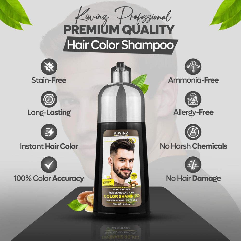 Kiwinz Professional 5 in 1 dye shampoo during application for quick grey hair coverage