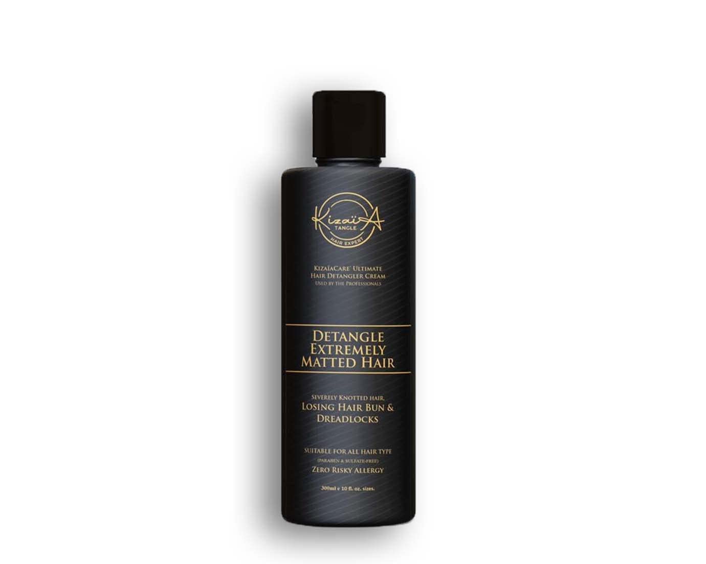 KizaiaCare Ultimate Matted Hair Detangler bottle pour showing easy dispensing for painless detangling