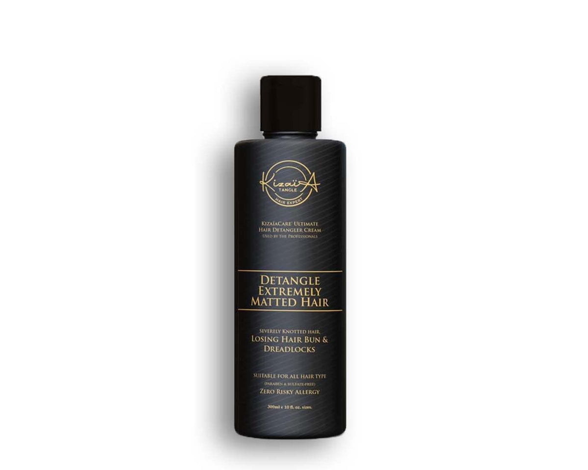 KizaiaCare Ultimate Matted Hair Detangler bottle pour showing easy dispensing for painless detangling