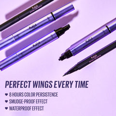 KAJA liquid liner emphasis on ultra-black pigment for precise lines.
