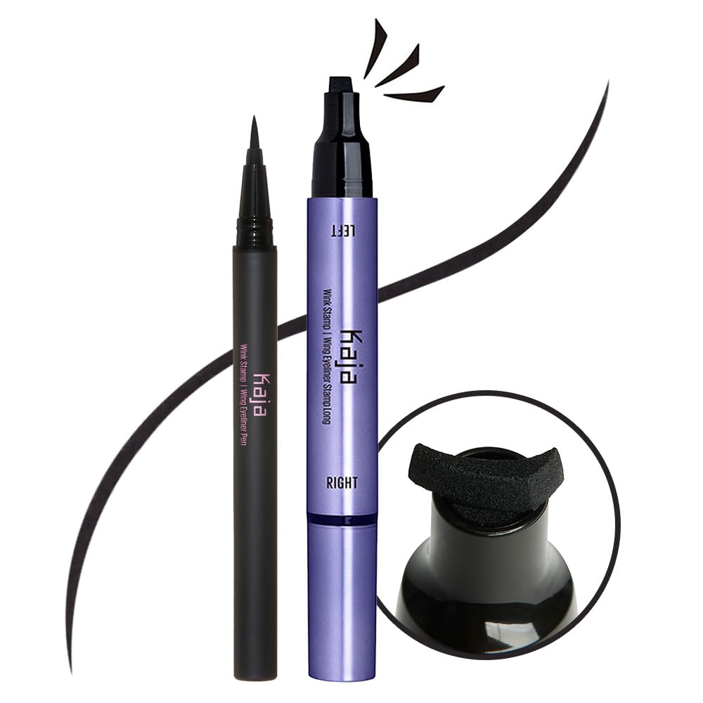 KAJA Wink Stamp Long eyeliner set showing precise wing stamp for easy cat-eye looks.