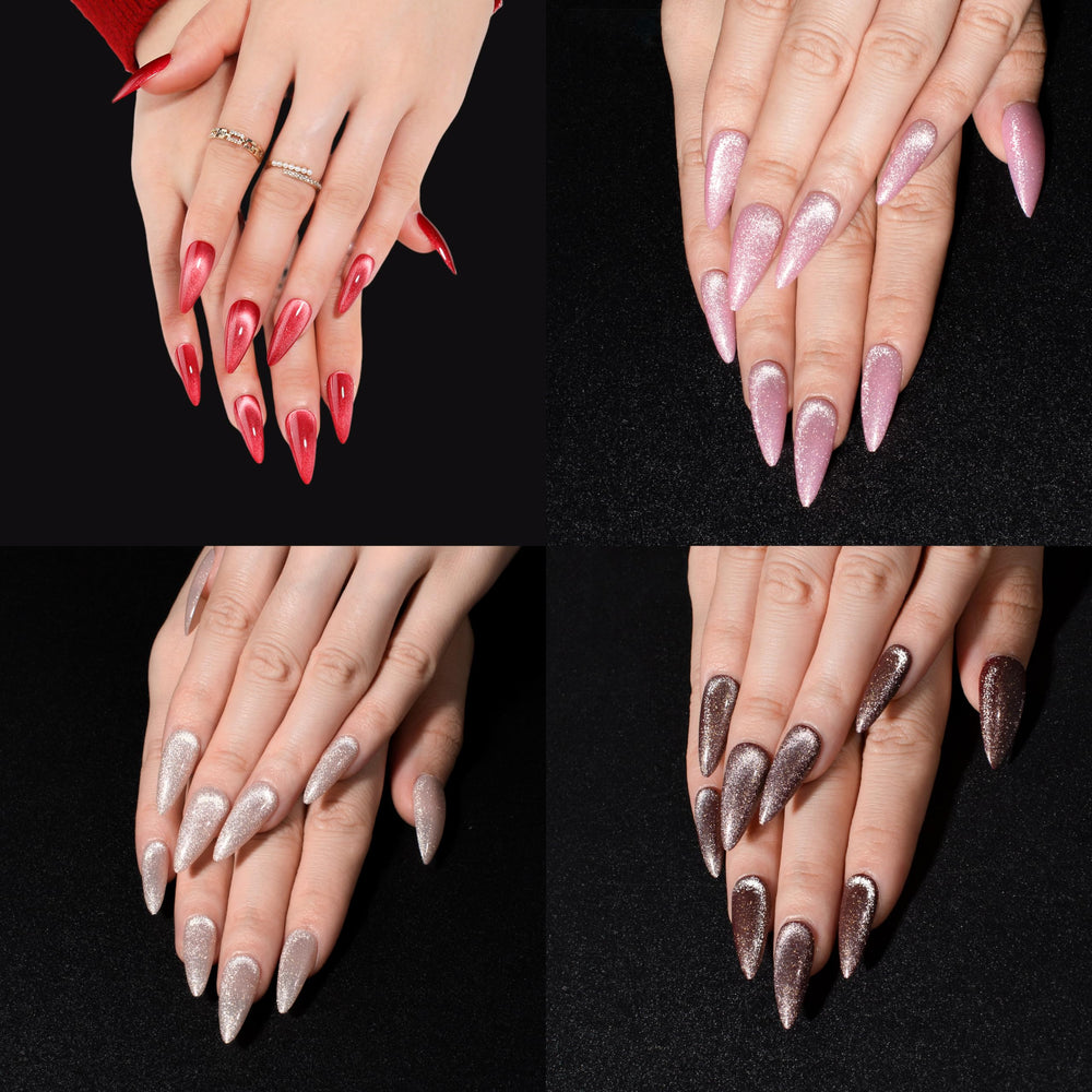 KKUUOO 4Pack velvet gradient press-on nails for quick, stylish wear.