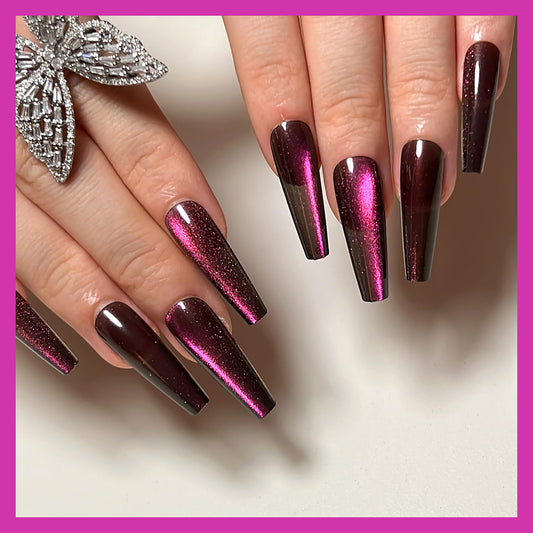 KKUUOO coffin nails with glitter gradient design for eye-catching evenings