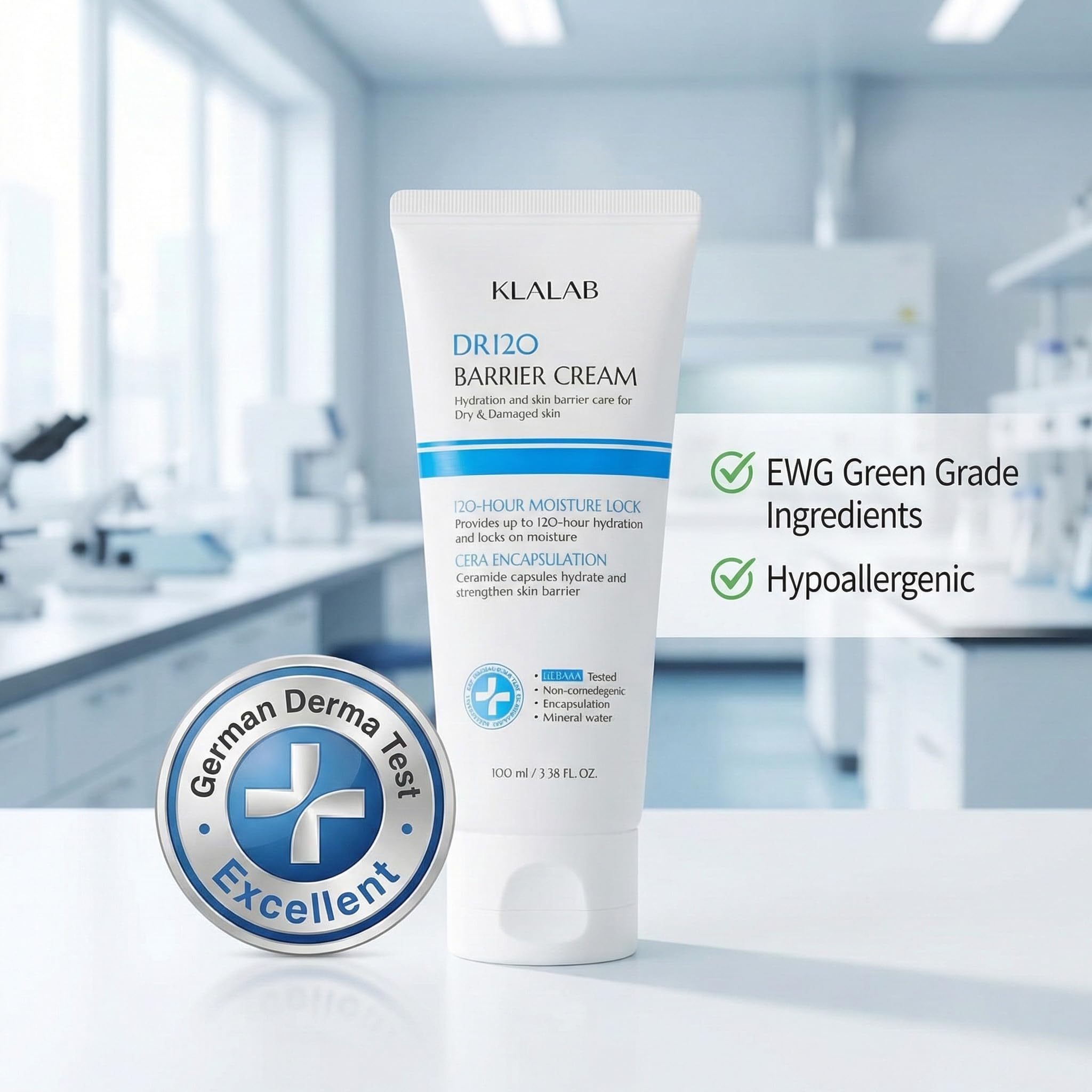 KLALAB DR120 fragrance-free formula symbol indicating gentle skin care.