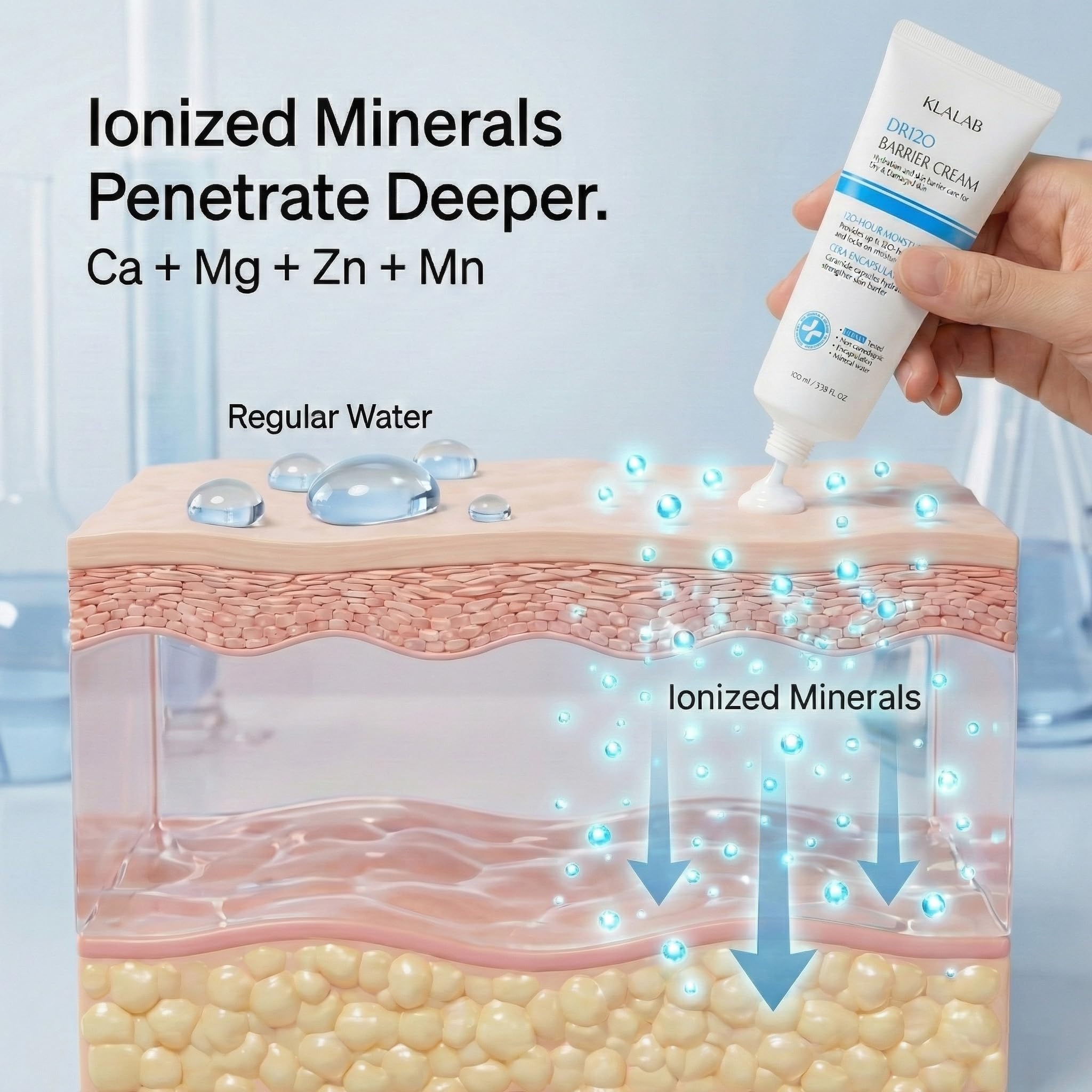 KLALAB DR120 liposomes and delivery tech graphic highlighting active ingredient delivery.