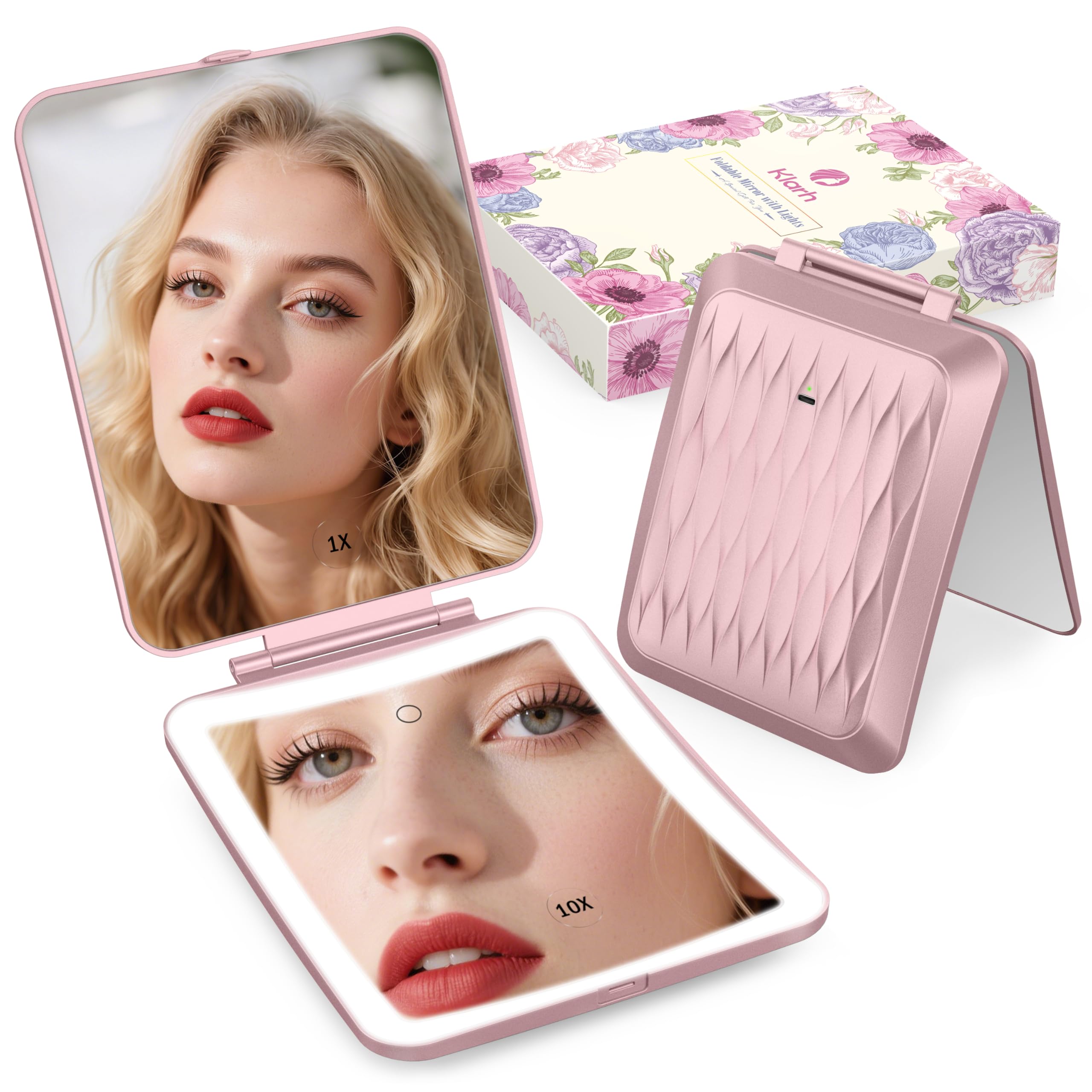 klarh magnifying mirror with 1X and 10X views for precise makeup detail.