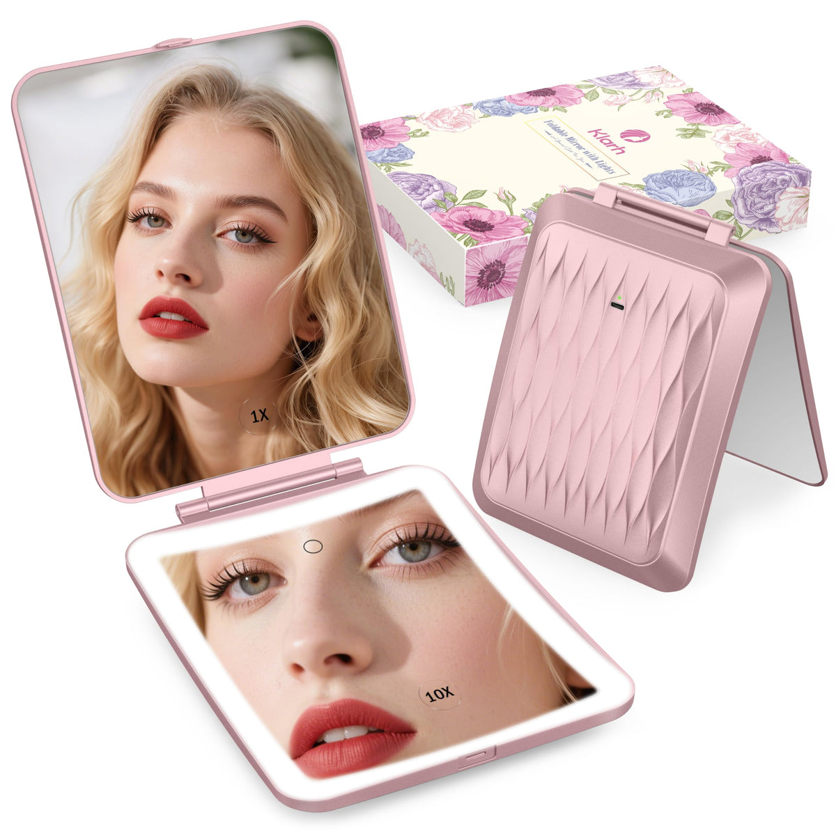 klarh magnifying mirror with 1X and 10X views for precise makeup detail.