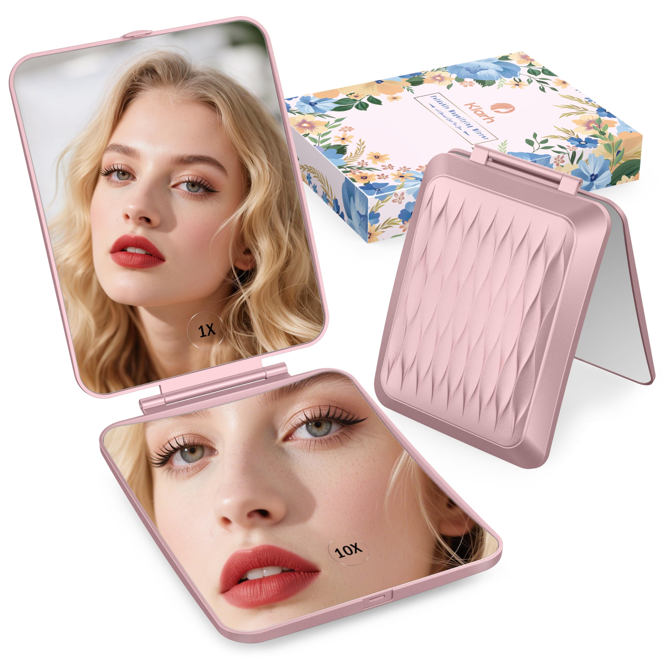 Klarh travel mirror with double-side 1x and 10x magnification for precise touch-ups.