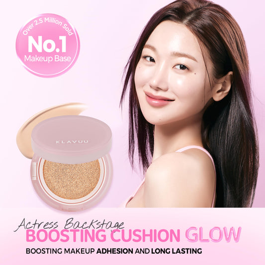 KLAVUU Actress Backstage Cushion Glow application shows even application and radiant finish.