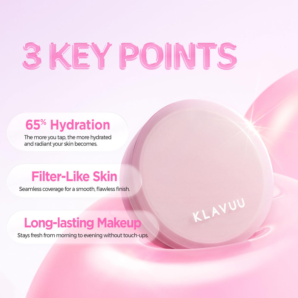 KLAVUU Soft Ivory cushion swatch demonstrates smooth, buildable coverage with a luminous glow.