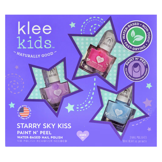 Klee Naturals Starry Sky Kiss trio bottles show vibrant colors for kids' nails