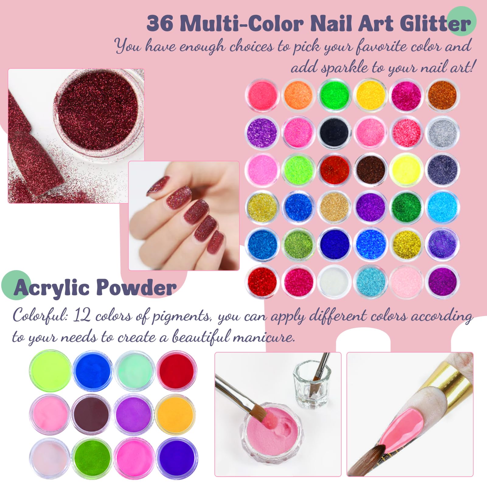 Klemon glitter powder sparkle assortment for festive nail art