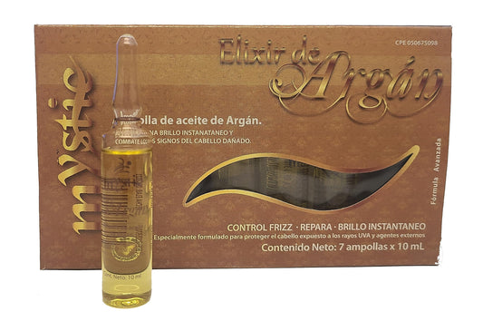 Kleravitex Mystic Argan Oil Ampoule bottle close-up showing a glossy finish and shine-ready formula.