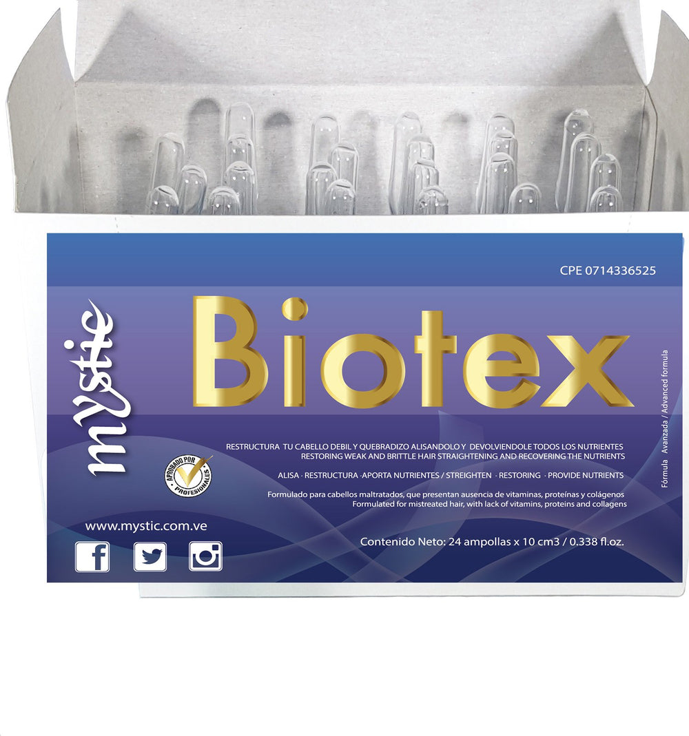 Kleravitex Mystic Biotex ampoule bottle pour — nourishes hair from roots to tips.