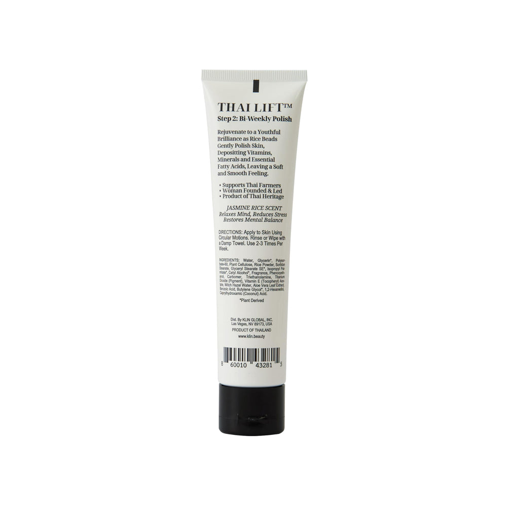 KLIN Jasmine Rice Scrub beads close-up highlights gentle exfoliation.