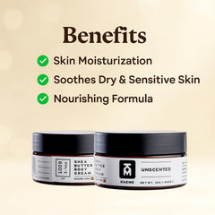 KM KAEME Unscented butter gliding onto skin demonstrates deep moisturization without fragrance.