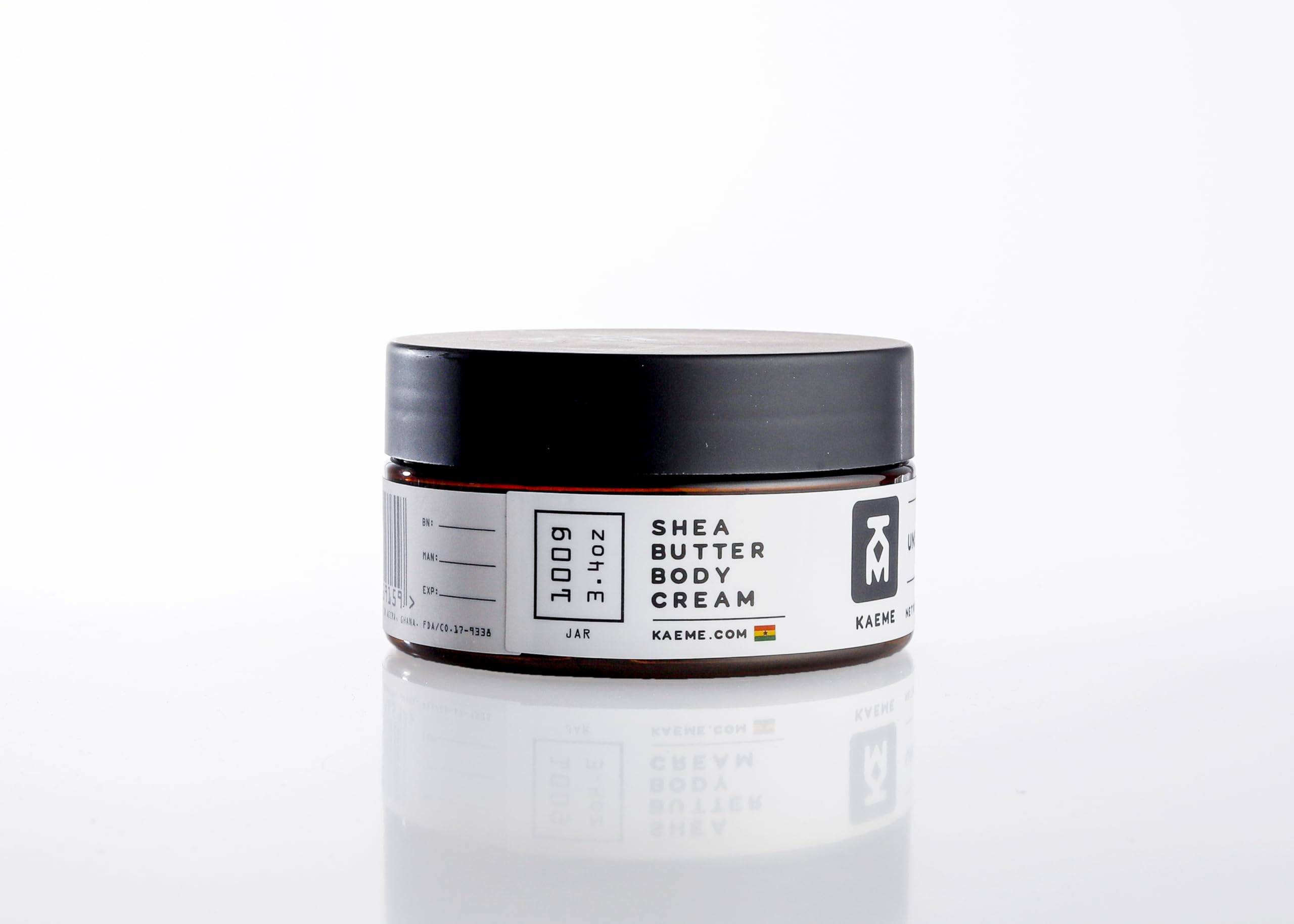 KM KAEME Unscented shea butter in a compact jar ideal for travel and on-the-go use.