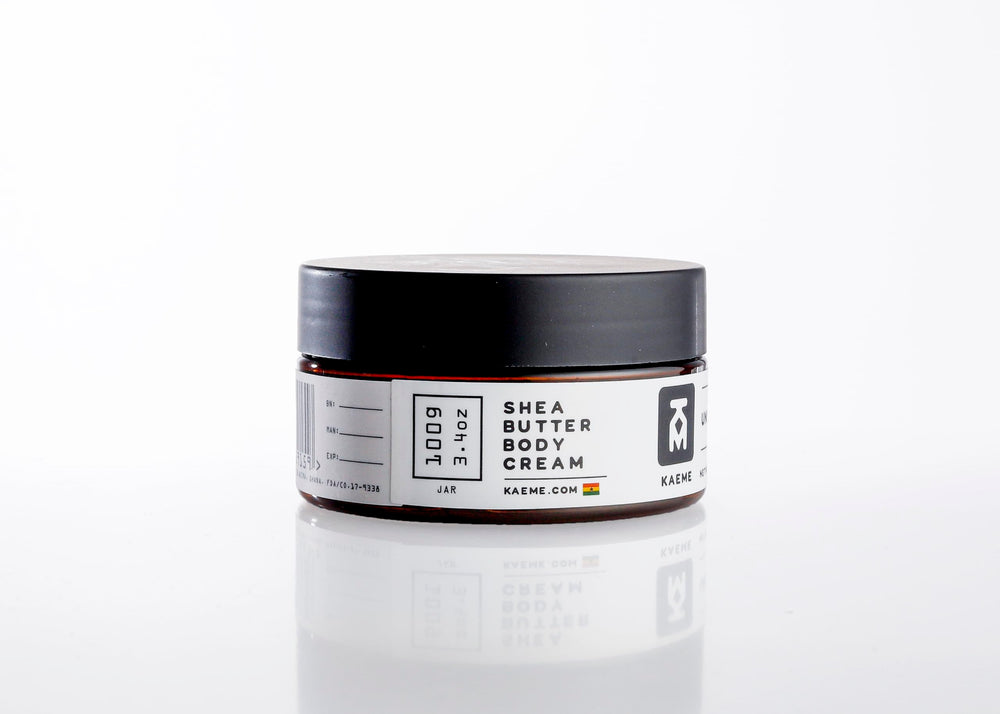KM KAEME Unscented shea butter in a compact jar ideal for travel and on-the-go use.
