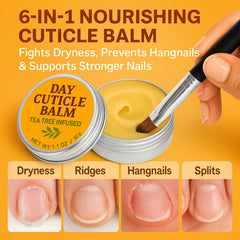 Applied balm on fingernail cuticles illustrating smooth application.