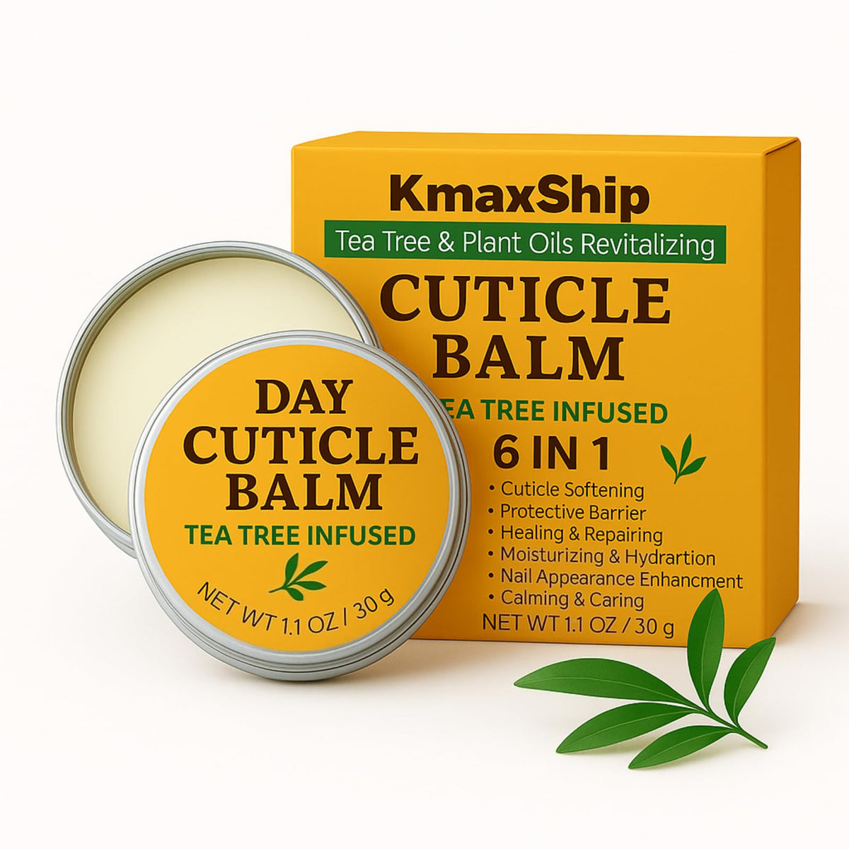 KmaxShip Tea Tree Oil Nail & Cuticle Balm jar close-up showing rich moisture for cuticles.