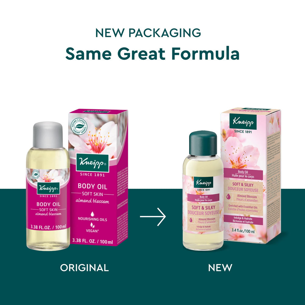 Kneipp Almond Blossom Body Oil texture shown for silky, non-greasy absorption.