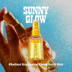 Knock Shaking Serum Mist spray demonstrates on-the-go hydration with a refreshing mist