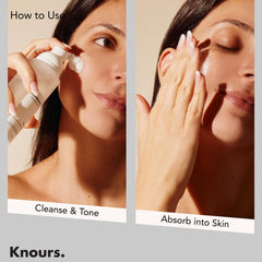 Knours all skin types usage graphic indicating daily, gentle formula for sensitive skin.