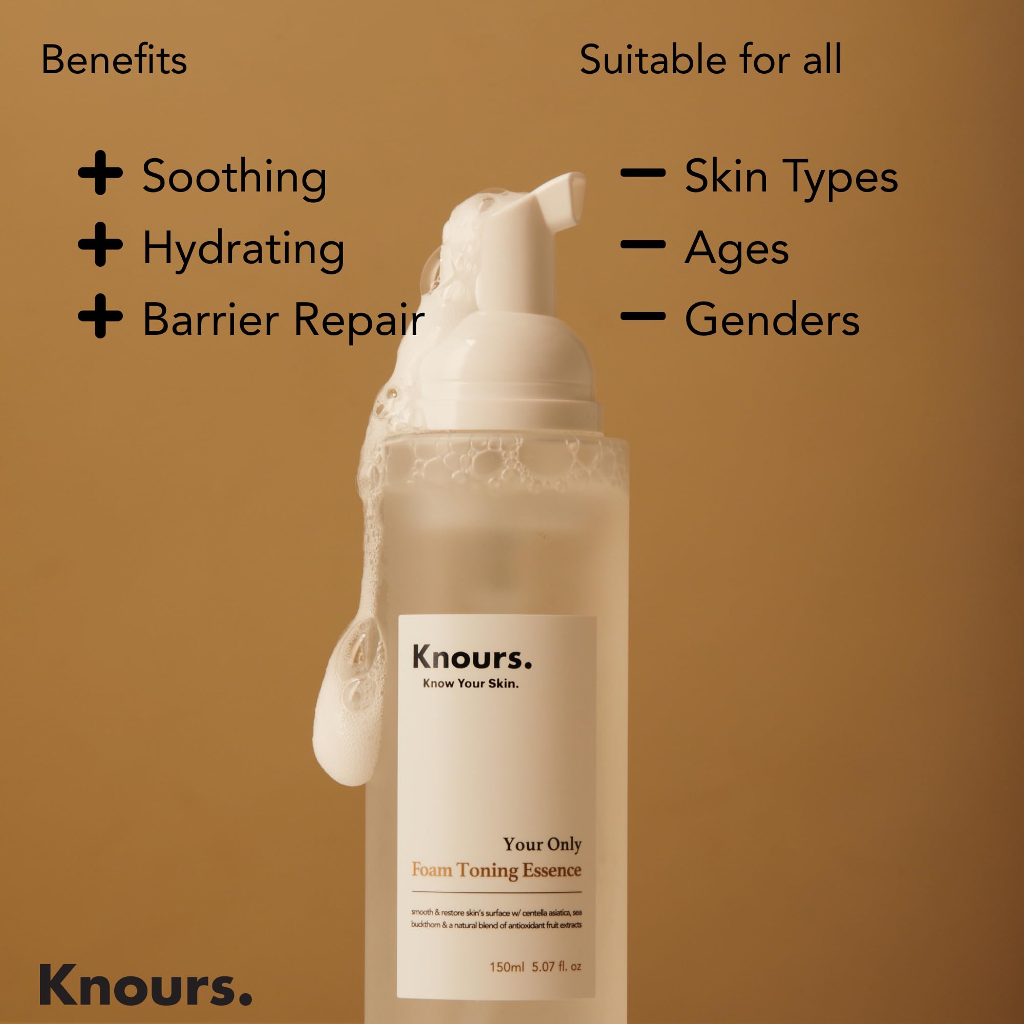 Knours foam texture closeup highlighting a light, airy lather for gentle cleansing.