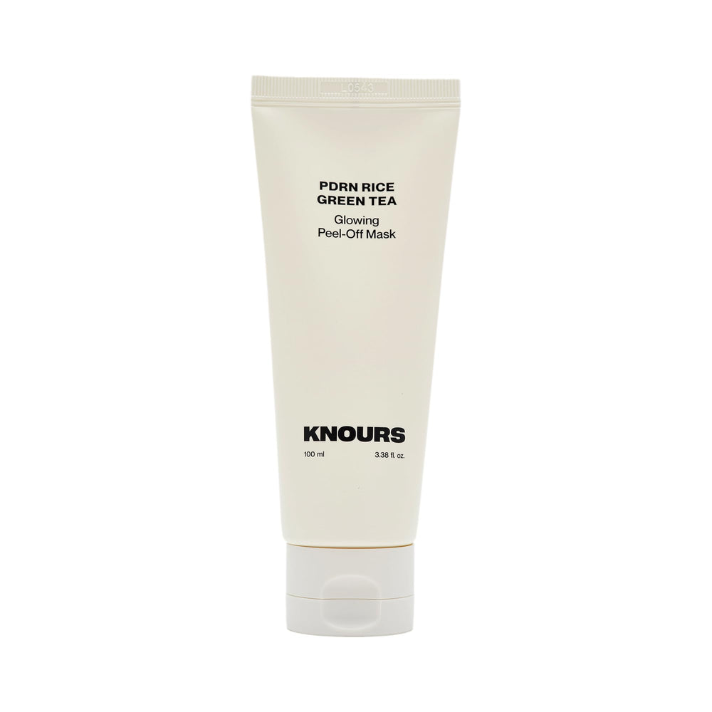 Knours PDRN Rice & Green Tea Glowing Peel Off Mask close-up peeling action for hydrated, smooth skin