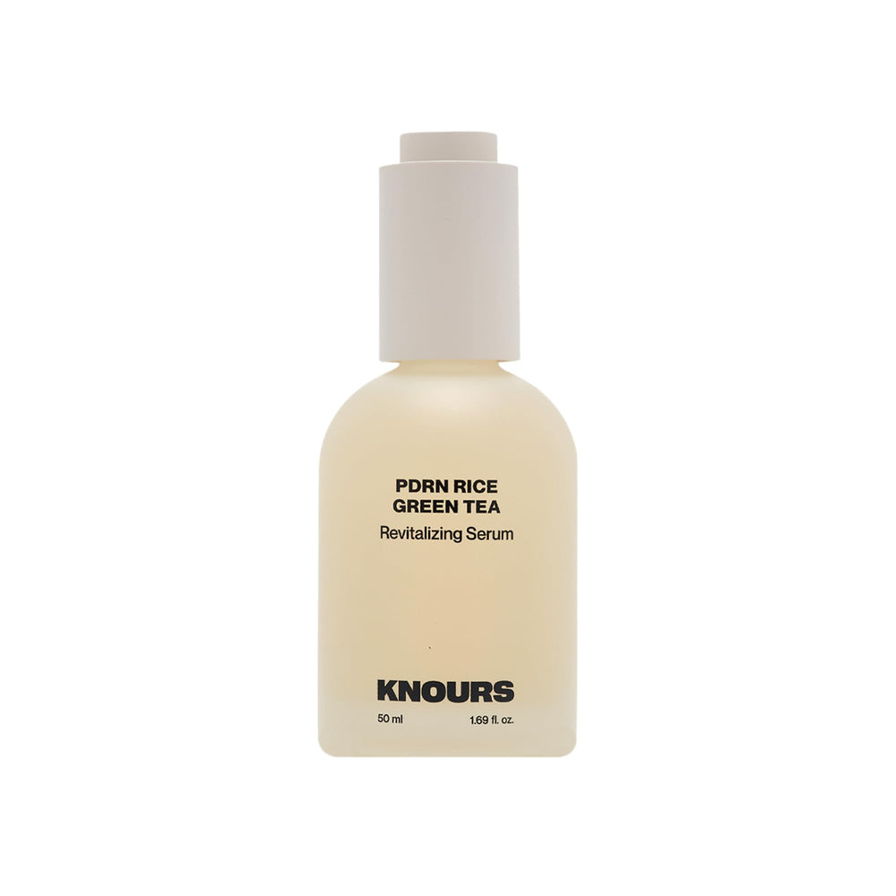 Knours PDRN Rice serum bottle shown for hydration and soft skin glow.