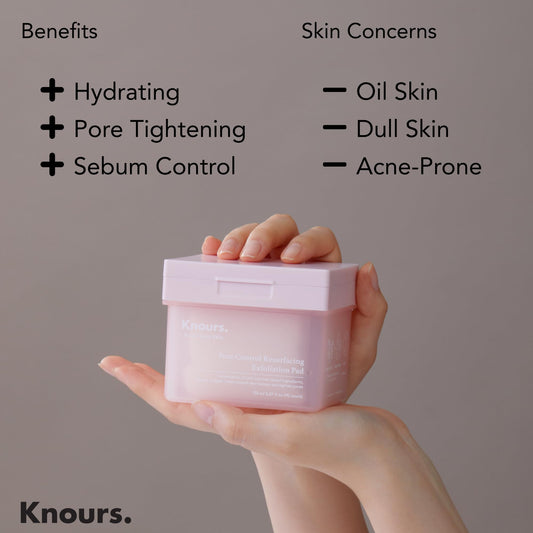 Knours Pore Control Pad close-up shows LHA exfoliation and texture refinement