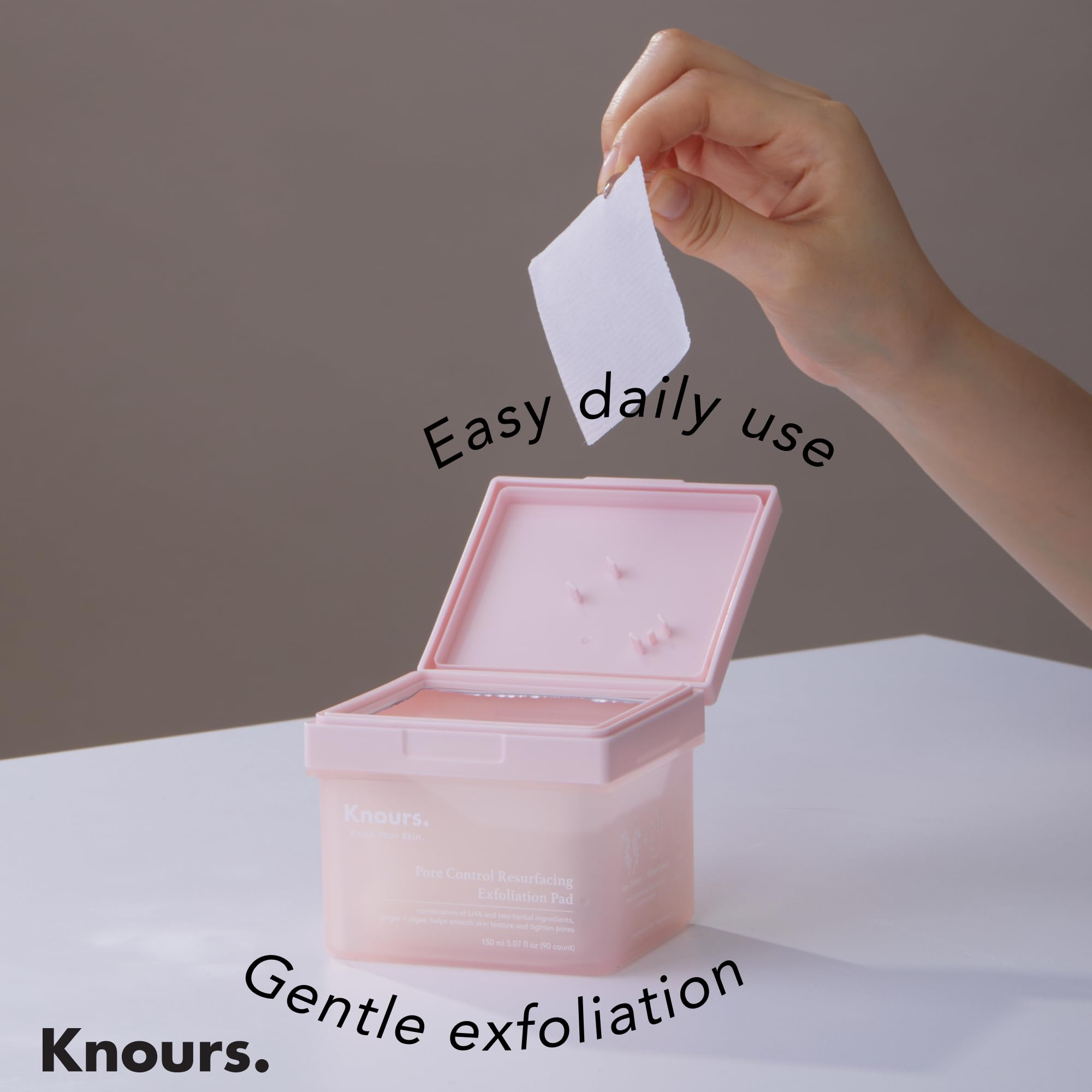 Knours Pore Control Pad wet wipe in use shows gentle cleansing and balance