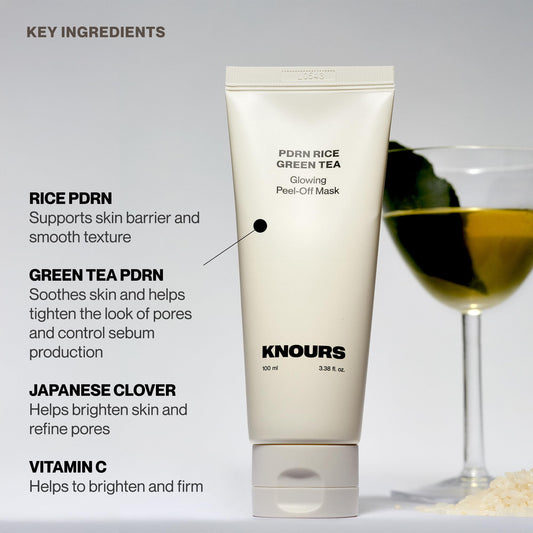 Knours PDRN rice mask application close-up highlighting hydration and smooth texture