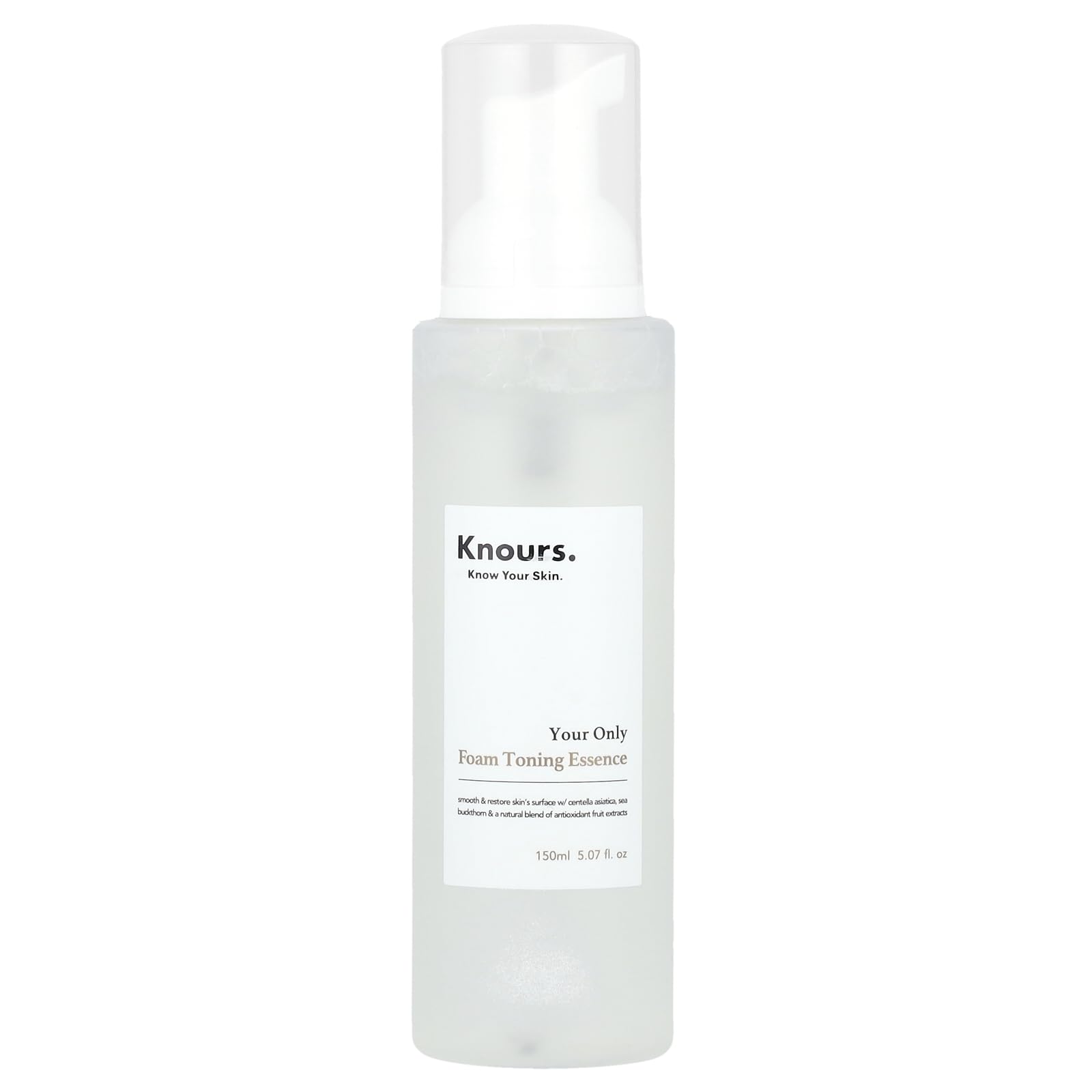 Knours soothing essence foam toner bottle shown for simple cleansing and prepping skin.