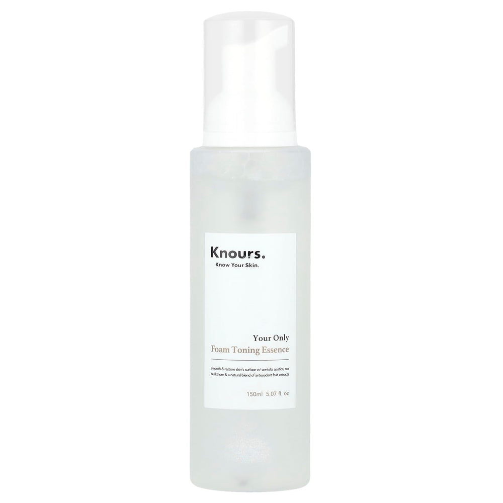 Knours soothing essence foam toner bottle shown for simple cleansing and prepping skin.