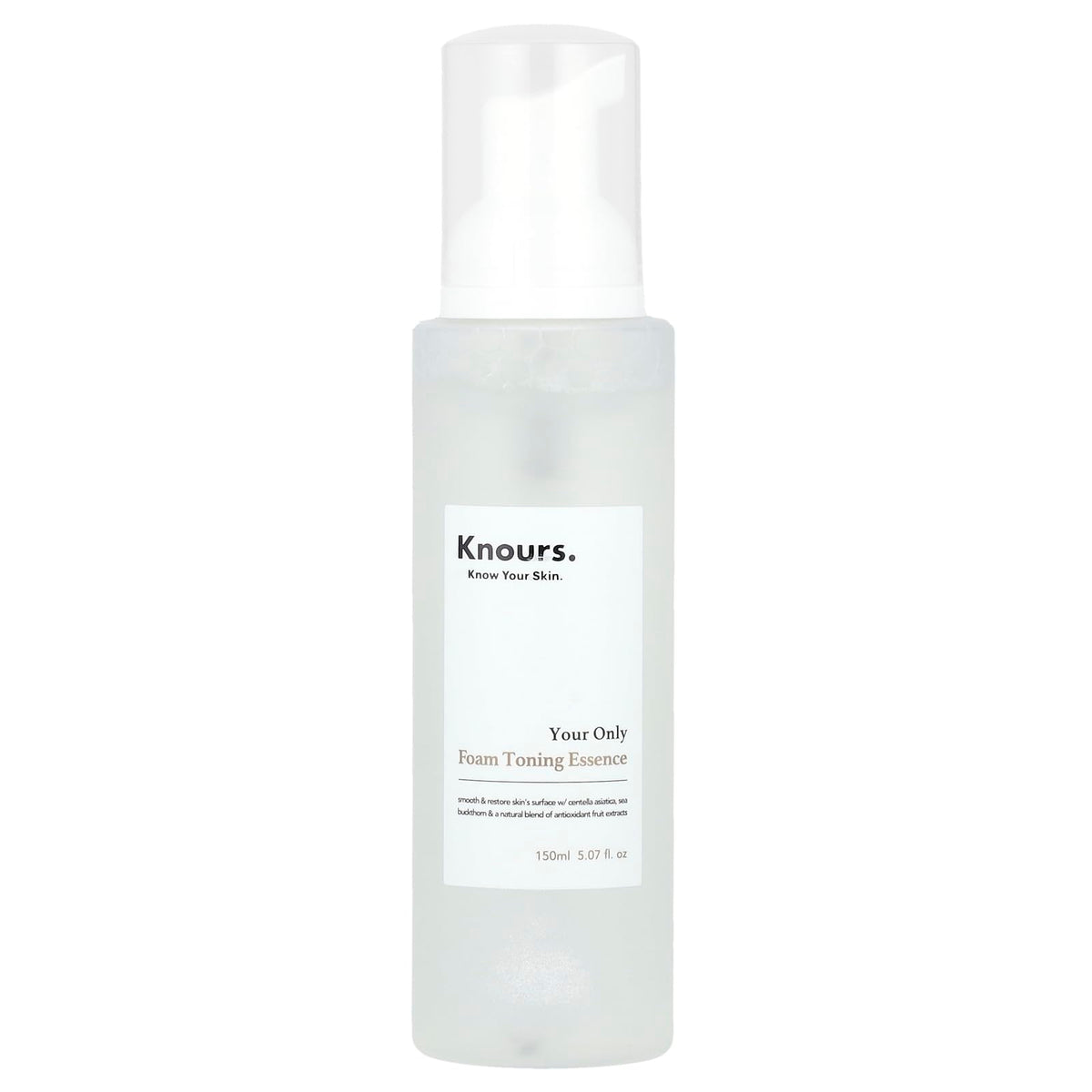 Knours soothing essence foam toner bottle shown for simple cleansing and prepping skin.