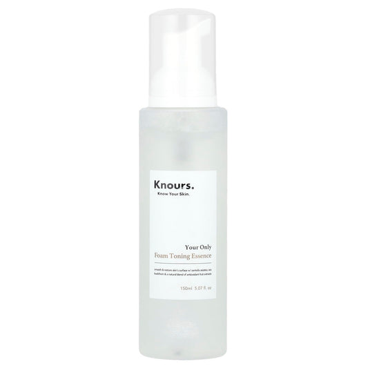 Knours soothing essence foam toner bottle shown for simple cleansing and prepping skin.