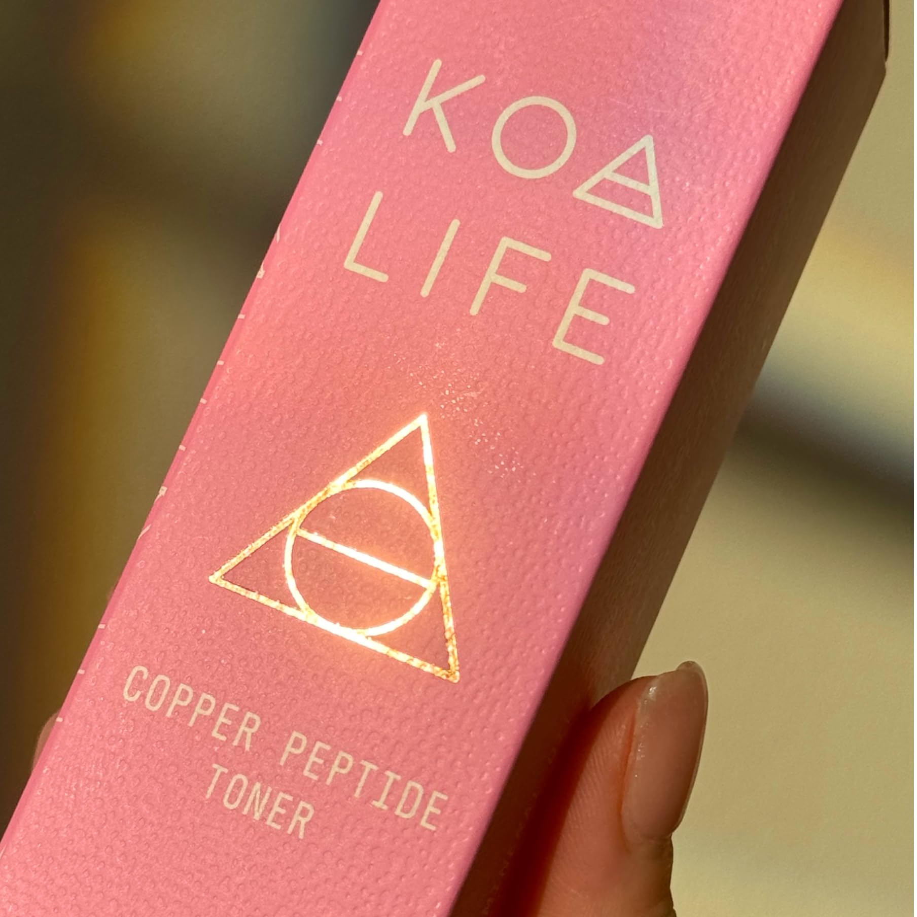 KOA LIFE Copper Peptide Toner packaging showcases natural ingredients and gentle formulation.