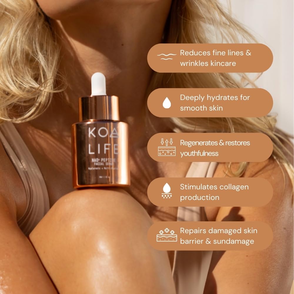 KOA LIFE NAD Peptide Serum copper-hued packaging and premium feel