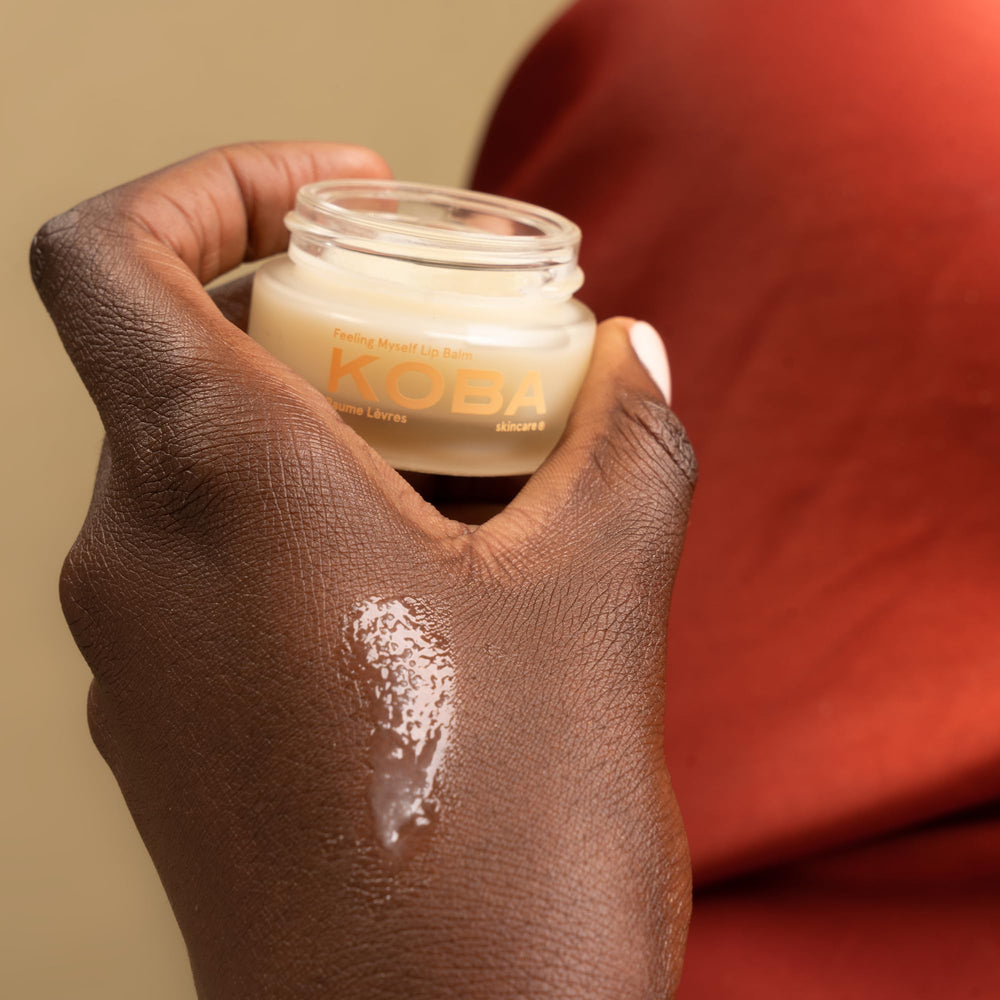 KOBA lip balm with Safou and Shea nourishes naturally.
