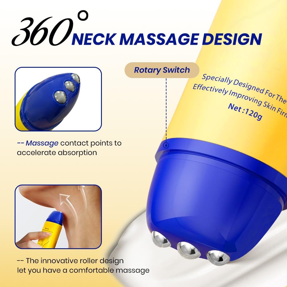 KOEC neck peptide firming cream with roller applied for even absorption